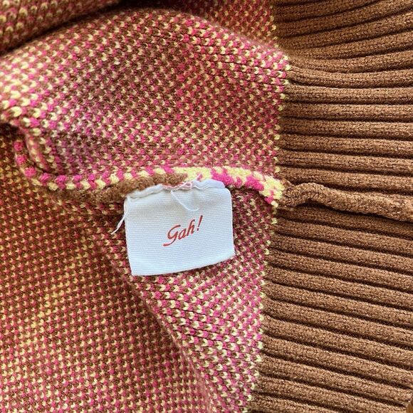 Lisa Says Gah Sweater Size XS/SM Brown Plaid Turtleneck Boxy Retro 70's Twee - Picture 8 of 11